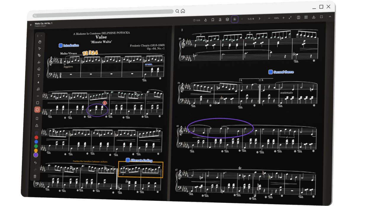 Score Practice — Night reading mode