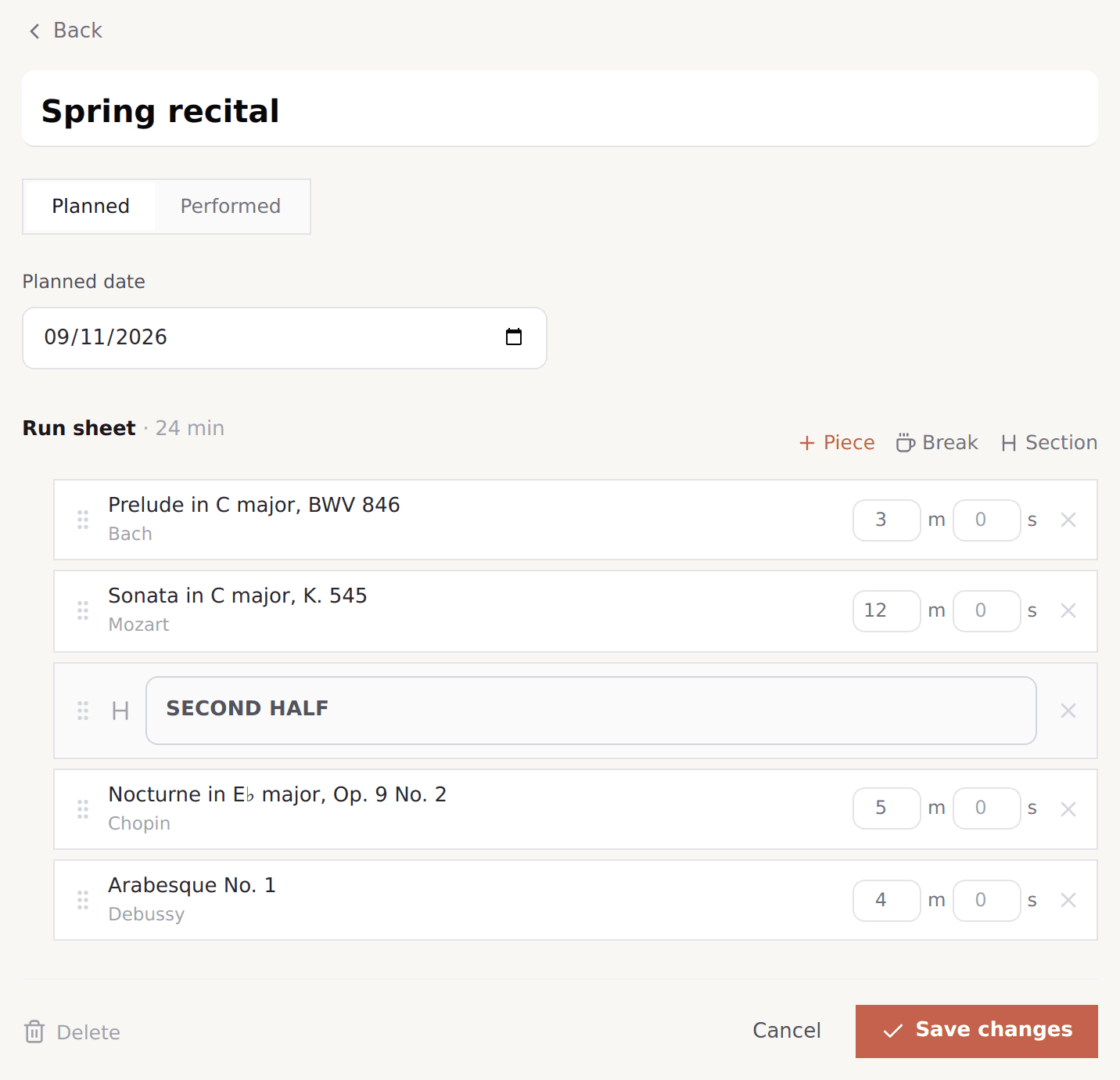Build a running order
